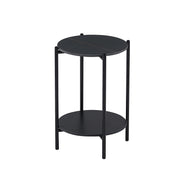 2-layer End Table with Whole Marble Tabletop, Round Coffee Table with Black Metal Frame for Bedroom Living Room Office-black,1 piece