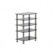 5-Tier Tempered Glass Side Table Stainless Steel Frame End Table for Living Room, Bedroom, Black