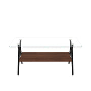 Rectangle Coffee Table with Tempered Glass top and Black Metal Legs, Modern Table for Living Room , Transparent Glass