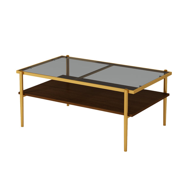 Rectangle Coffee Table with Gray Tempered Glass top and Golden Legs, Modern Table for Living Room