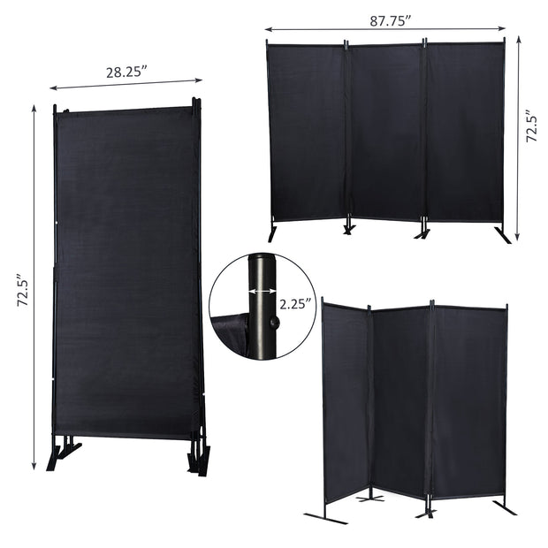 6 Ft Modern Room Divider, 3-Panel Folding Privacy Screen w Metal Standing, Portable Wall Partition, Black