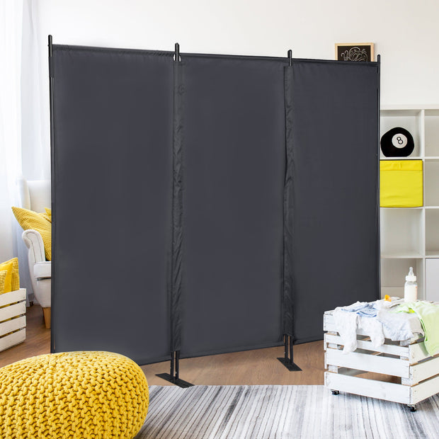 6 Ft Modern Room Divider, 3-Panel Folding Privacy Screen w Metal Standing, Portable Wall Partition, Black