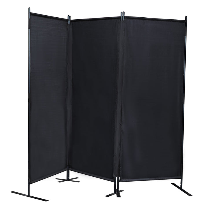 6 Ft Modern Room Divider, 3-Panel Folding Privacy Screen w Metal Standing, Portable Wall Partition, Black