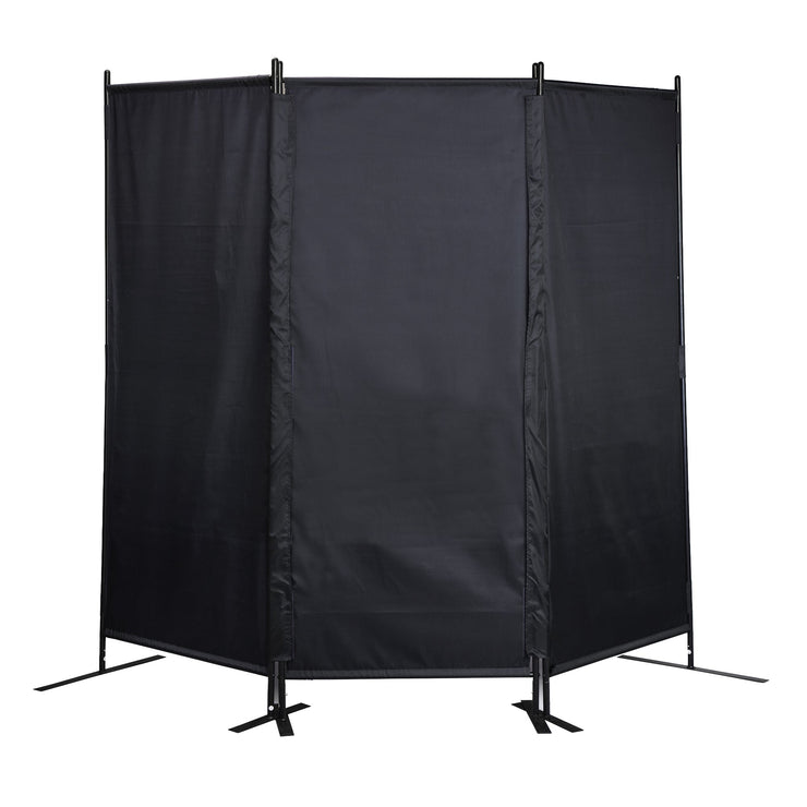 6 Ft Modern Room Divider, 3-Panel Folding Privacy Screen w Metal Standing, Portable Wall Partition, Black