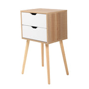 Set of 2 Wooden Modern Nightstand with 2 Drawers and 4 Solid Splayed Legs, Living Room Bedroom Furniture- White