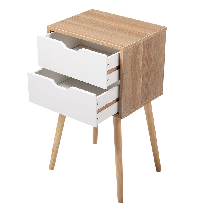 Set of 2 Wooden Modern Nightstand with 2 Drawers and 4 Solid Splayed Legs, Living Room Bedroom Furniture- White