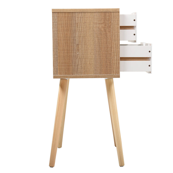 Set of 2 Wooden Modern Nightstand with 2 Drawers and 4 Solid Splayed Legs, Living Room Bedroom Furniture- White