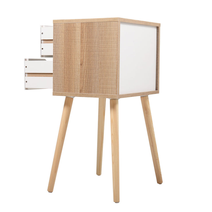 Set of 2 Wooden Modern Nightstand with 2 Drawers and 4 Solid Splayed Legs, Living Room Bedroom Furniture- White