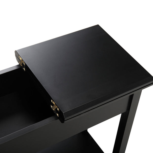 American Heritage Flip Top End Table Narrow Side Table with Storage Shelf - black