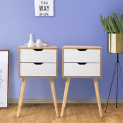 Set of 2 Wooden Modern Nightstand with 2 Drawers and 4 Solid Splayed Legs, Living Room Bedroom Furniture- White