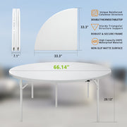 Round Plastic Folding Table with Carrying Handle, 66 Heavy Duty Foldable Round Table Indoor Outdoor, 5 Legs Portable Dining Round Table for Parties, Banquets and Events, White