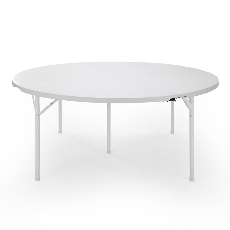 Round Plastic Folding Table with Carrying Handle, 66 Heavy Duty Foldable Round Table Indoor Outdoor, 5 Legs Portable Dining Round Table for Parties, Banquets and Events, White