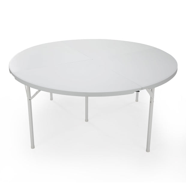 Round Plastic Folding Table with Carrying Handle, 66 Heavy Duty Foldable Round Table Indoor Outdoor, 5 Legs Portable Dining Round Table for Parties, Banquets and Events, White