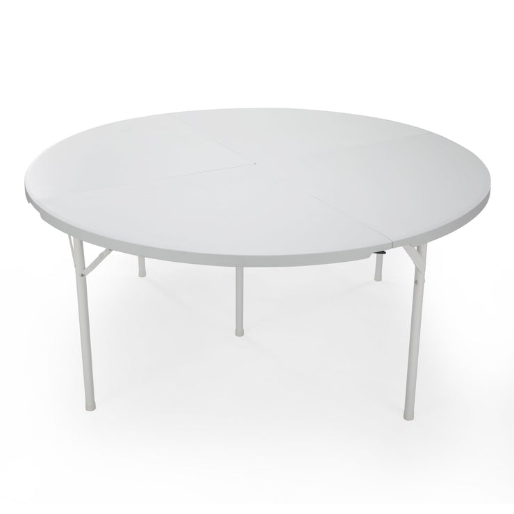 Round Plastic Folding Table with Carrying Handle, 66 Heavy Duty Foldable Round Table Indoor Outdoor, 5 Legs Portable Dining Round Table for Parties, Banquets and Events, White