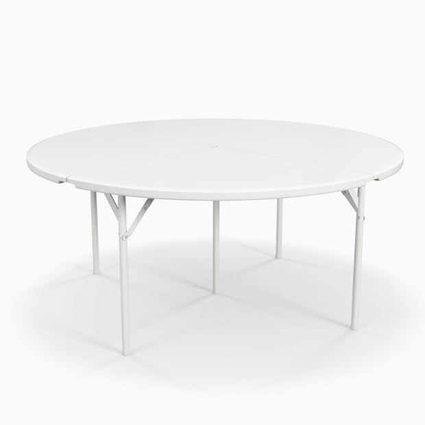 Round Plastic Folding Table with Carrying Handle, 66 Heavy Duty Foldable Round Table Indoor Outdoor, 5 Legs Portable Dining Round Table for Parties, Banquets and Events, White