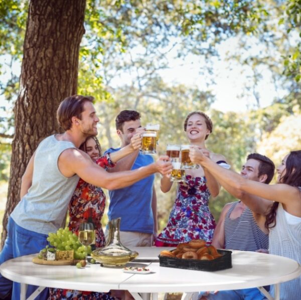 Round Plastic Folding Table with Carrying Handle, 66 Heavy Duty Foldable Round Table Indoor Outdoor, 5 Legs Portable Dining Round Table for Parties, Banquets and Events, White